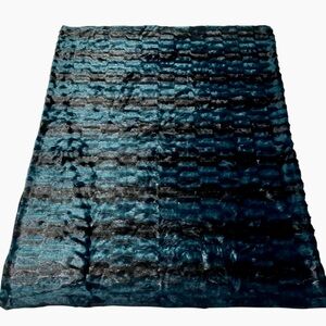 West Elm Teal and Black Faux Fur Chinchilla Throw Blanket